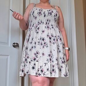 Cream Floral Rayon Challis Sundress - Torrid Size 4 - Watercolor splash Floral